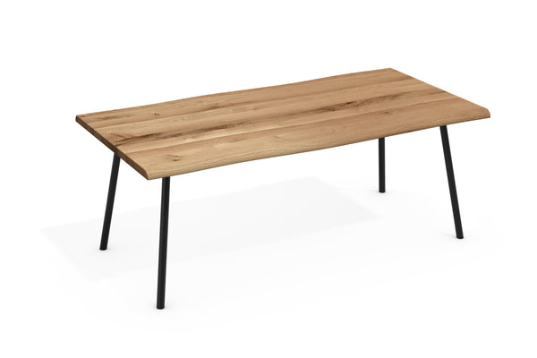 One Home Esstisch Oskar 4 Fuß Gestell Rundrohr schräg Eiche massiv mit Baumkante