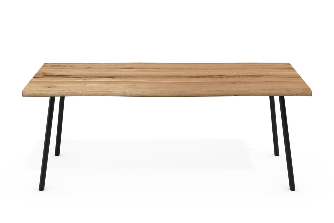 One Home Esstisch Oskar 4 Fuß Gestell Rundrohr schräg Eiche massiv mit Baumkante