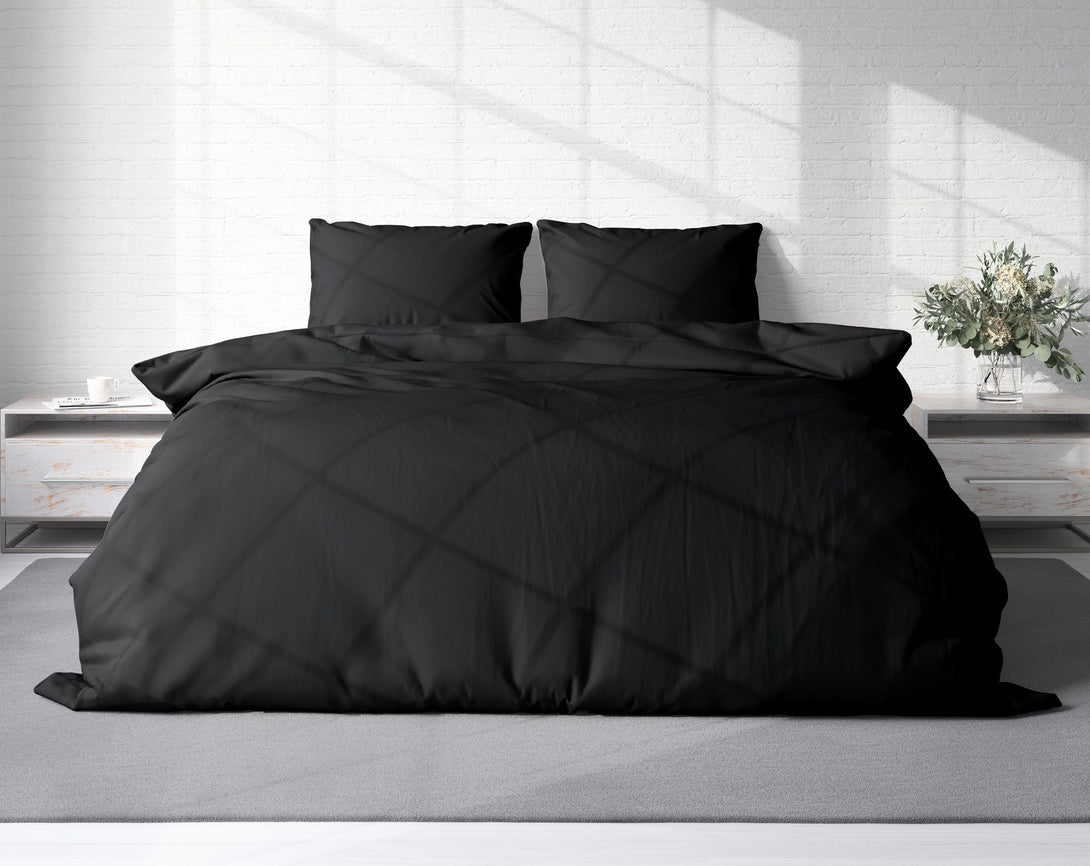 Uni Bettwäsche 200x200 cm schwarz Doppelbett Einfarbig Renforce Baumwo