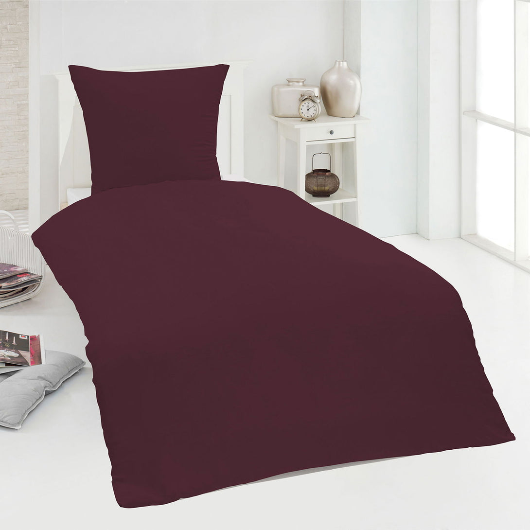One Home Uni Bettwäsche 135x200 cm bordeaux rot Einfarbig Renforce Baumwolle Garnitur
