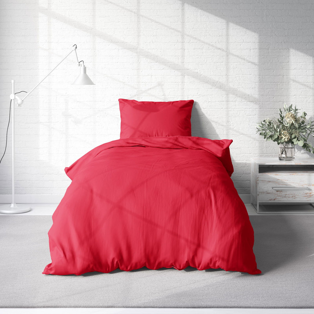 One Home Uni Bettwäsche 155x200 cm rot Einfarbig Renforce Baumwolle Komfortgröße