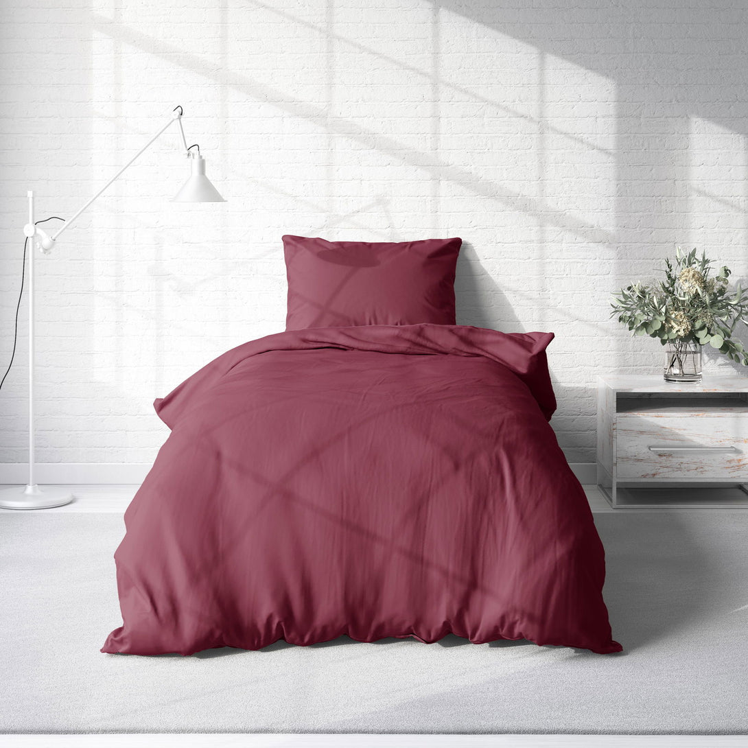 One Home Uni Bettwäsche 155x220 cm bordeaux rot Einfarbig Renforce Baumwolle Übergröße