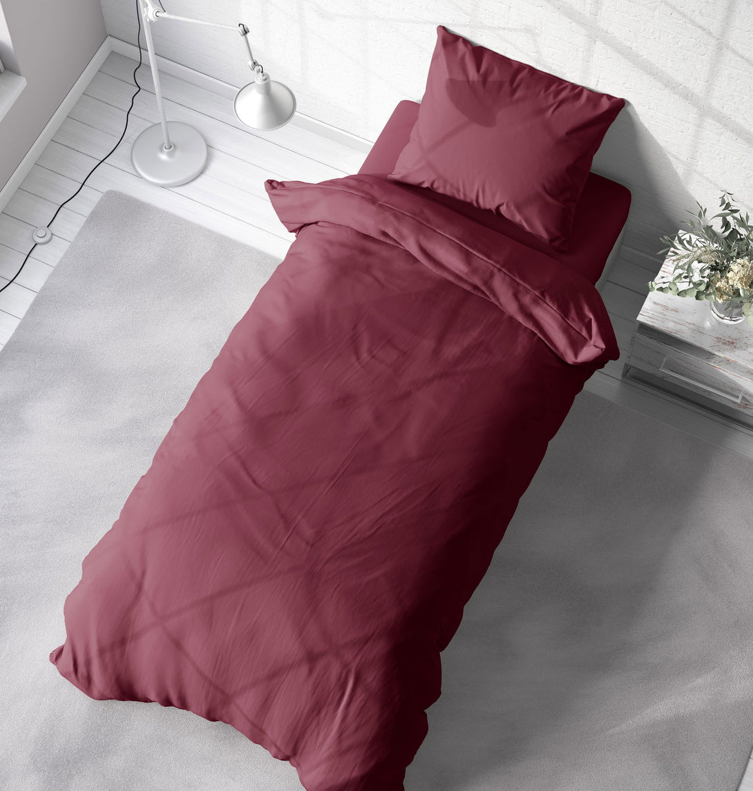 One Home Uni Bettwäsche 155x220 cm bordeaux rot Einfarbig Renforce Baumwolle Übergröße