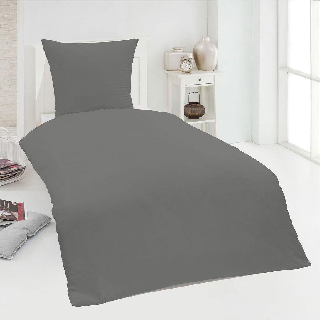 One Home Uni Bettwäsche 155x220 cm grau Einfarbig Übergröße Renforce Baumwolle