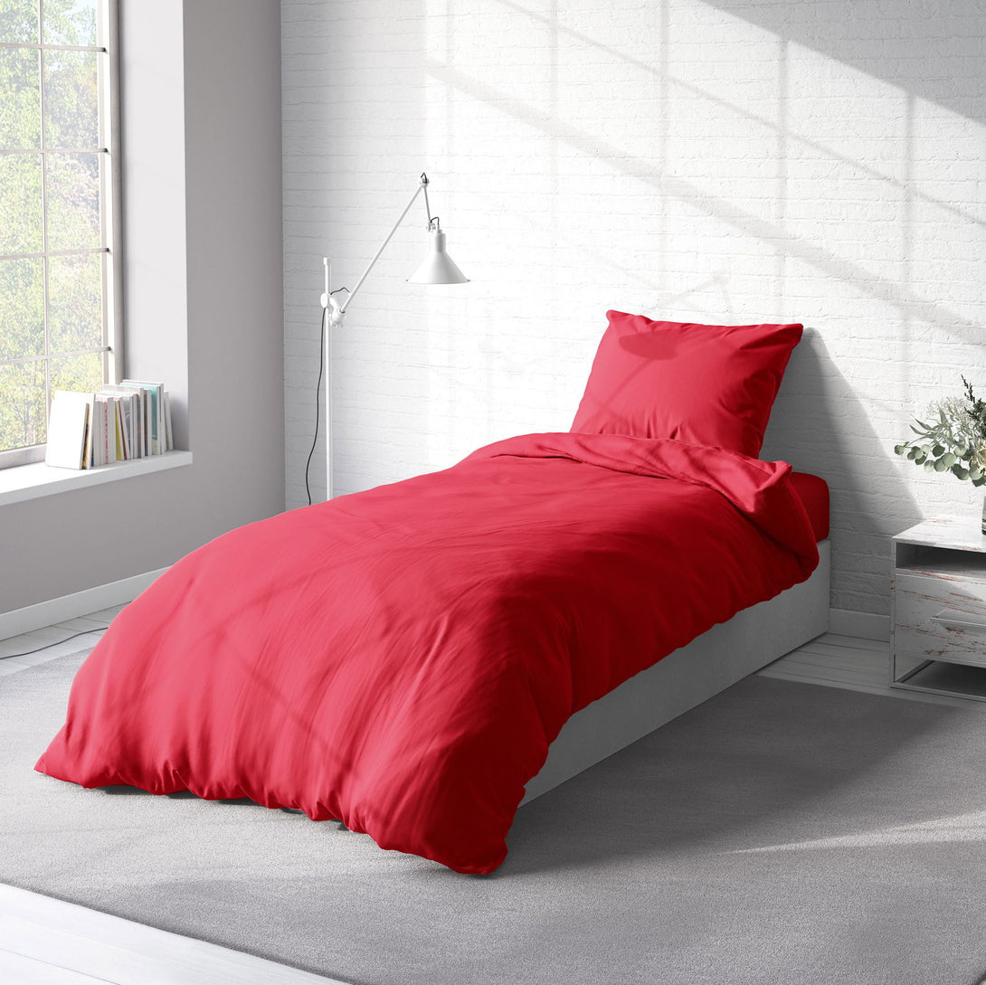 One Home Uni Bettwäsche 155x220 cm rot Einfarbig Renforce Baumwolle Übergröße