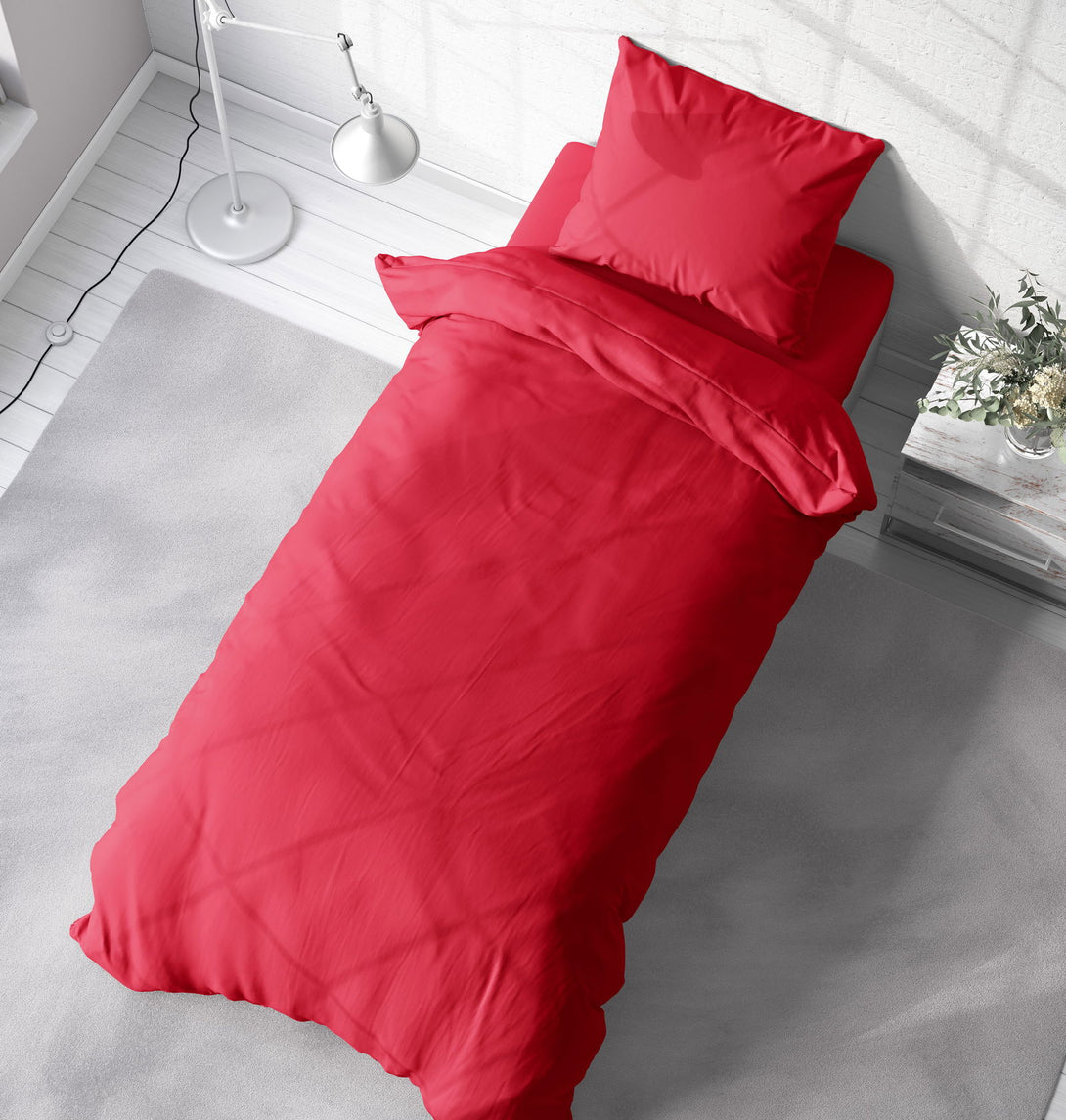One Home Uni Bettwäsche 155x220 cm rot Einfarbig Renforce Baumwolle Übergröße