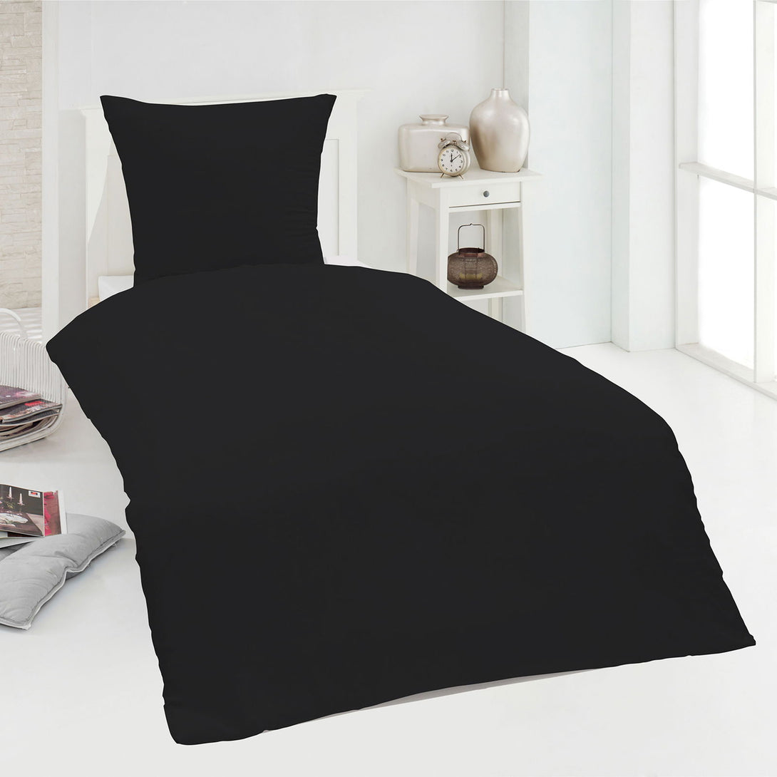 One Home Uni Bettwäsche 155x220 cm schwarz Einfarbig Mikrofaser Garnitur