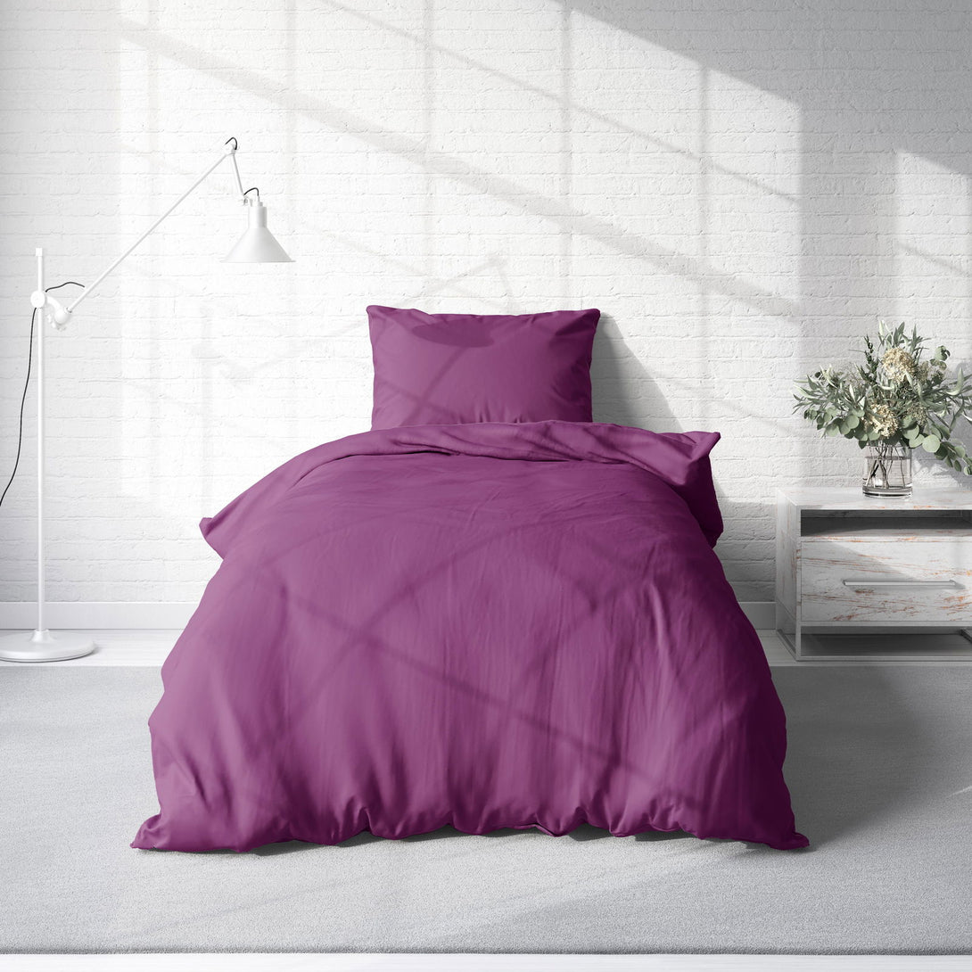 One Home Uni Bettwäsche 155x220 cm violett lila Einfarbig Renforce Baumwolle Übergröße