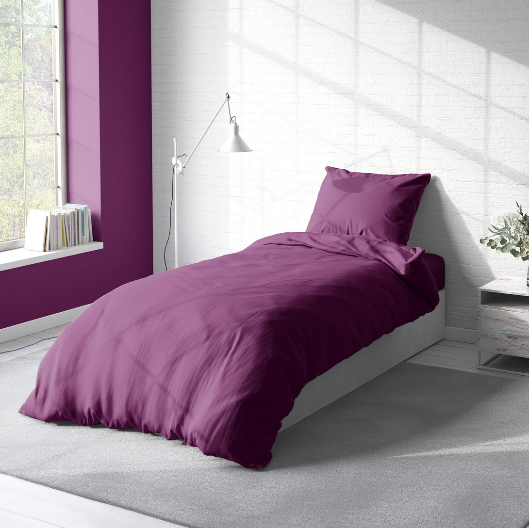 One Home Uni Bettwäsche 155x220 cm violett lila Einfarbig Renforce Baumwolle Übergröße