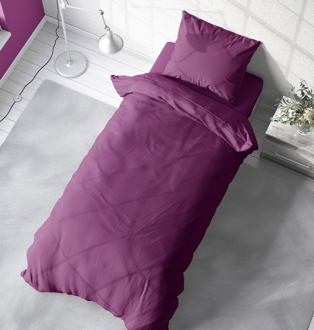 One Home Uni Bettwäsche 155x220 cm violett lila Einfarbig Renforce Baumwolle Übergröße