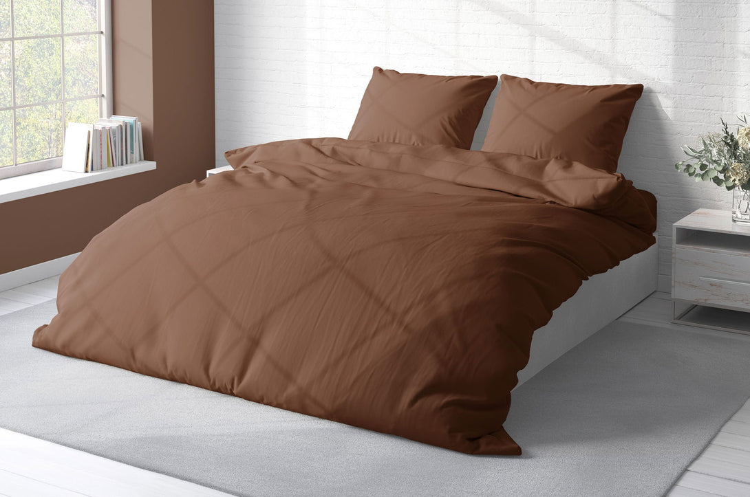 One Home Uni Bettwäsche 200x200 cm braun schoko Doppelbett Einfarbig Renforce Baumwolle