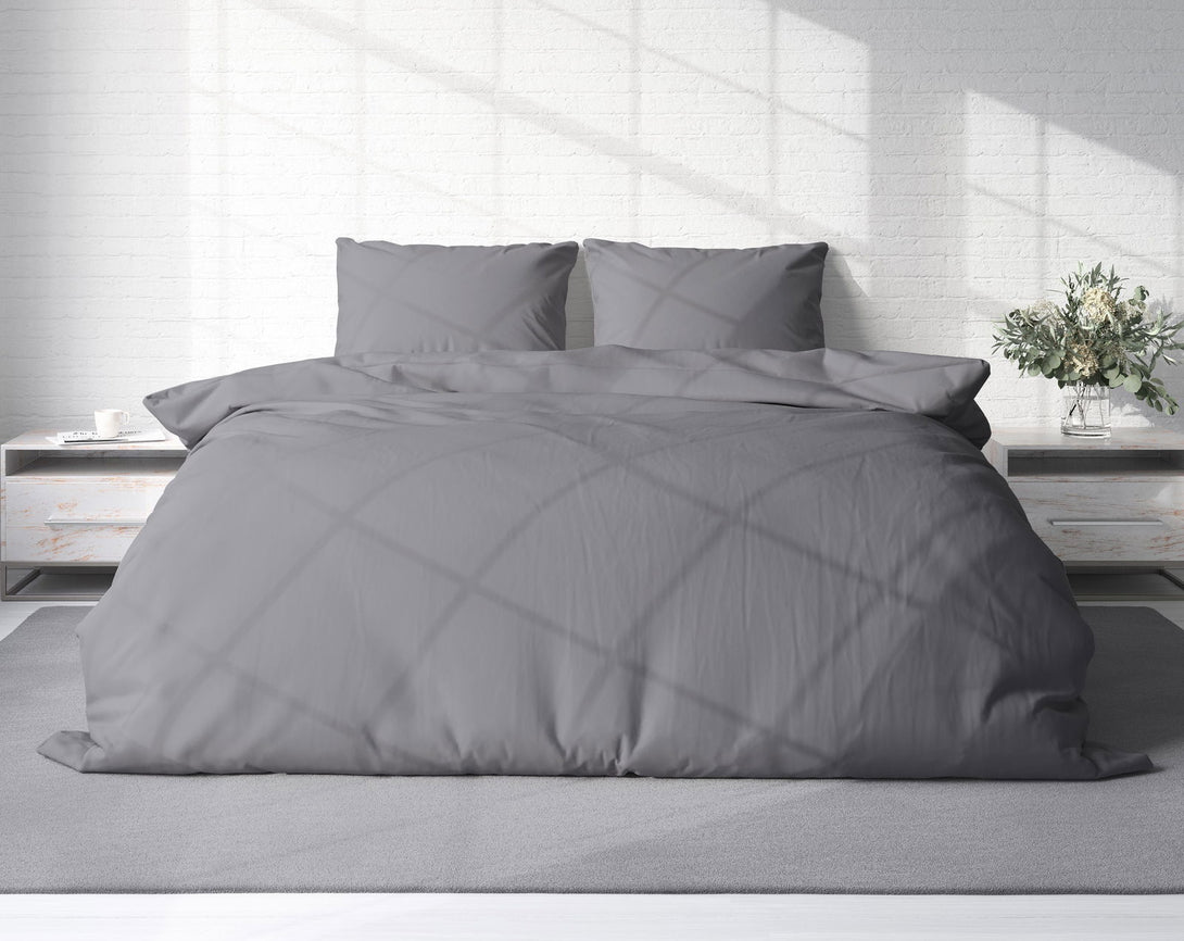 One Home Uni Bettwäsche 200x220 cm anthrazit Doppelbett Einfarbig Renforce Baumwolle
