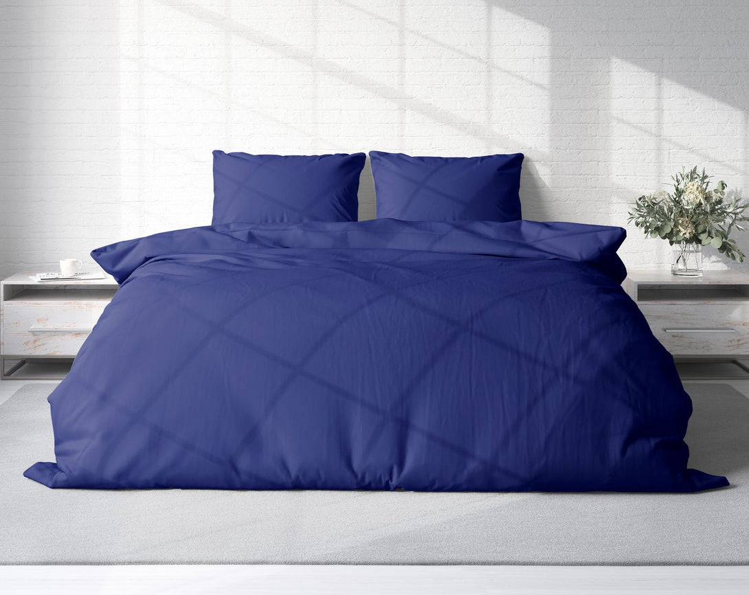 One Home Uni Bettwäsche 200x220 cm dunkelblau Doppelbett Einfarbig Renforce Baumwolle