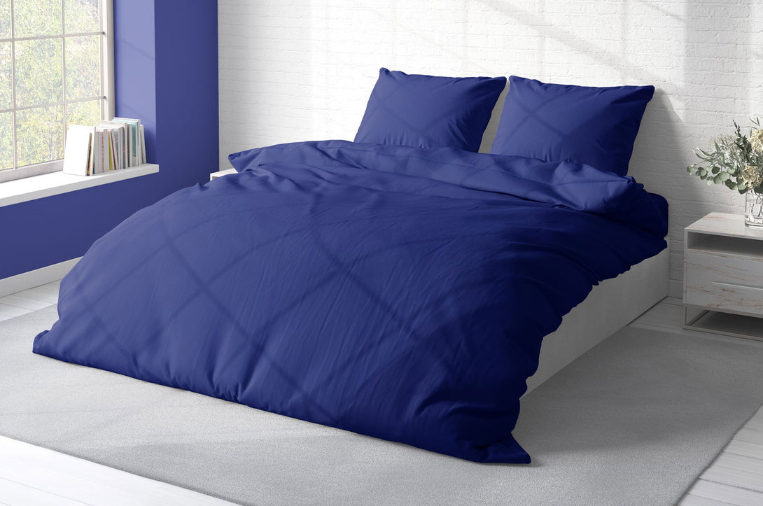 One Home Uni Bettwäsche 200x220 cm dunkelblau Doppelbett Einfarbig Renforce Baumwolle