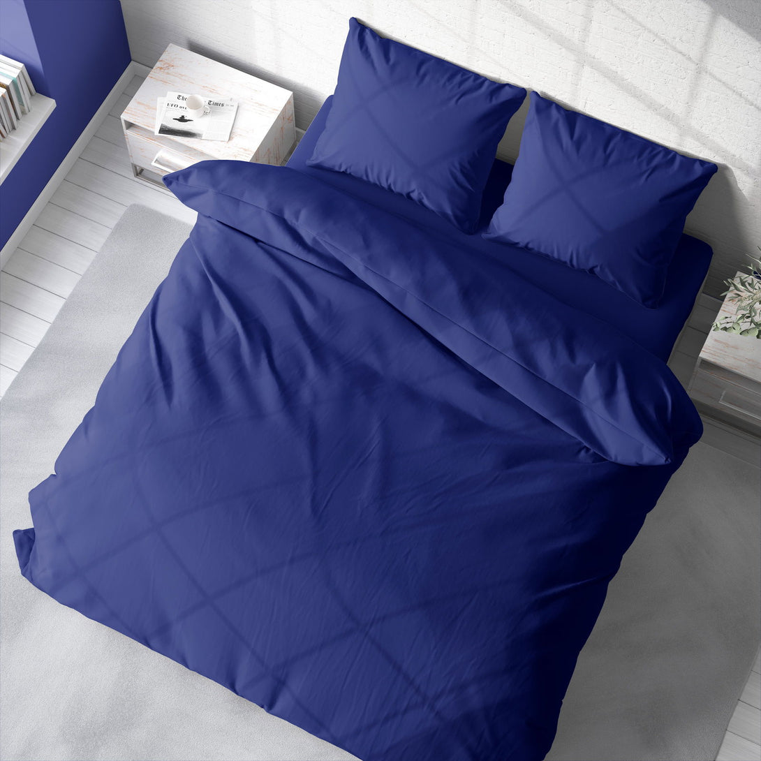 One Home Uni Bettwäsche 200x220 cm dunkelblau Doppelbett Einfarbig Renforce Baumwolle