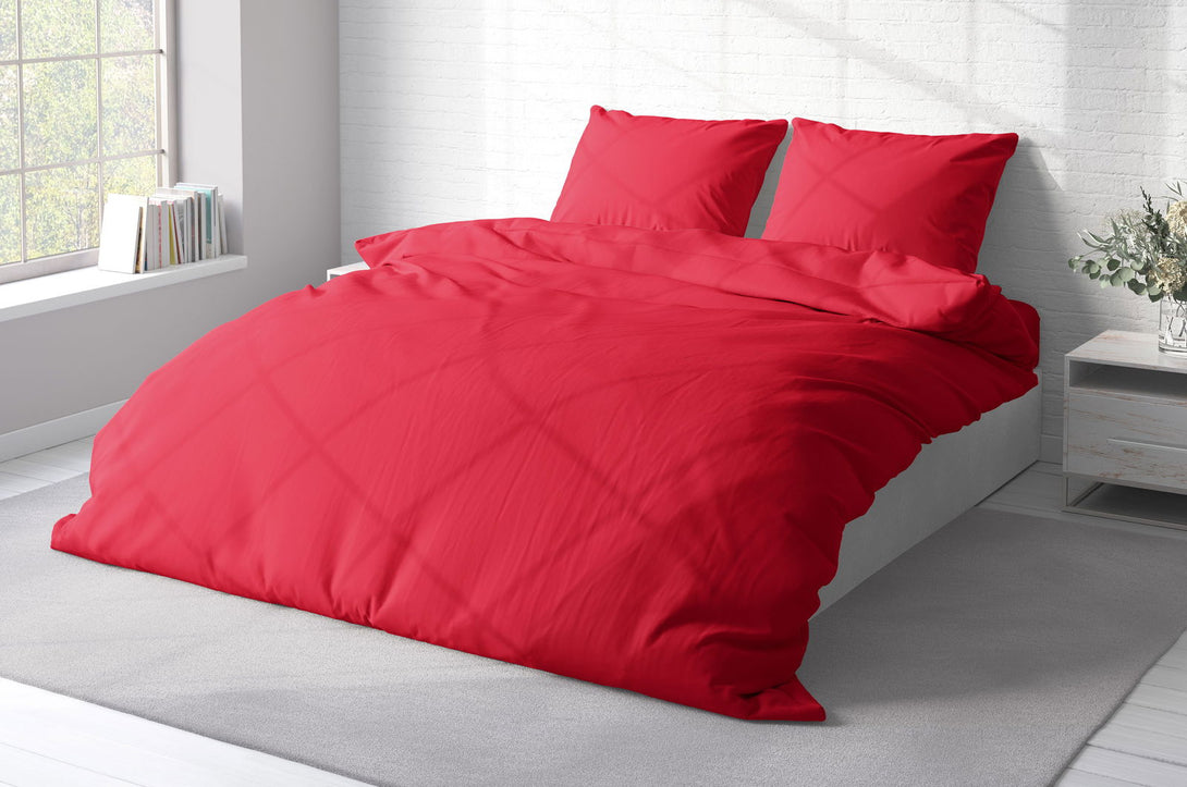 One Home Uni Bettwäsche 200x220 cm rot Bettbezug Doppelbett Einfarbig Renforce Baumwolle