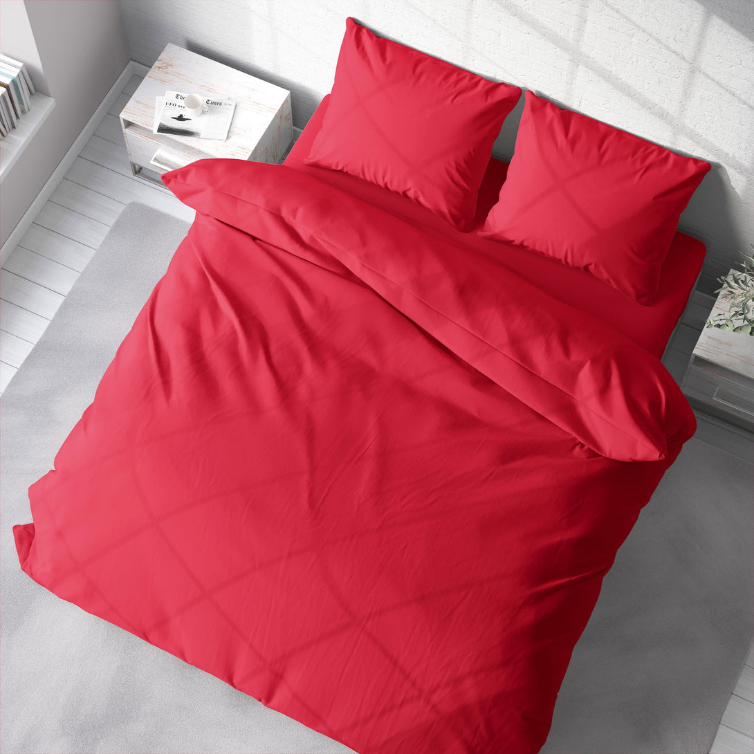 One Home Uni Bettwäsche 200x220 cm rot Bettbezug Doppelbett Einfarbig Renforce Baumwolle