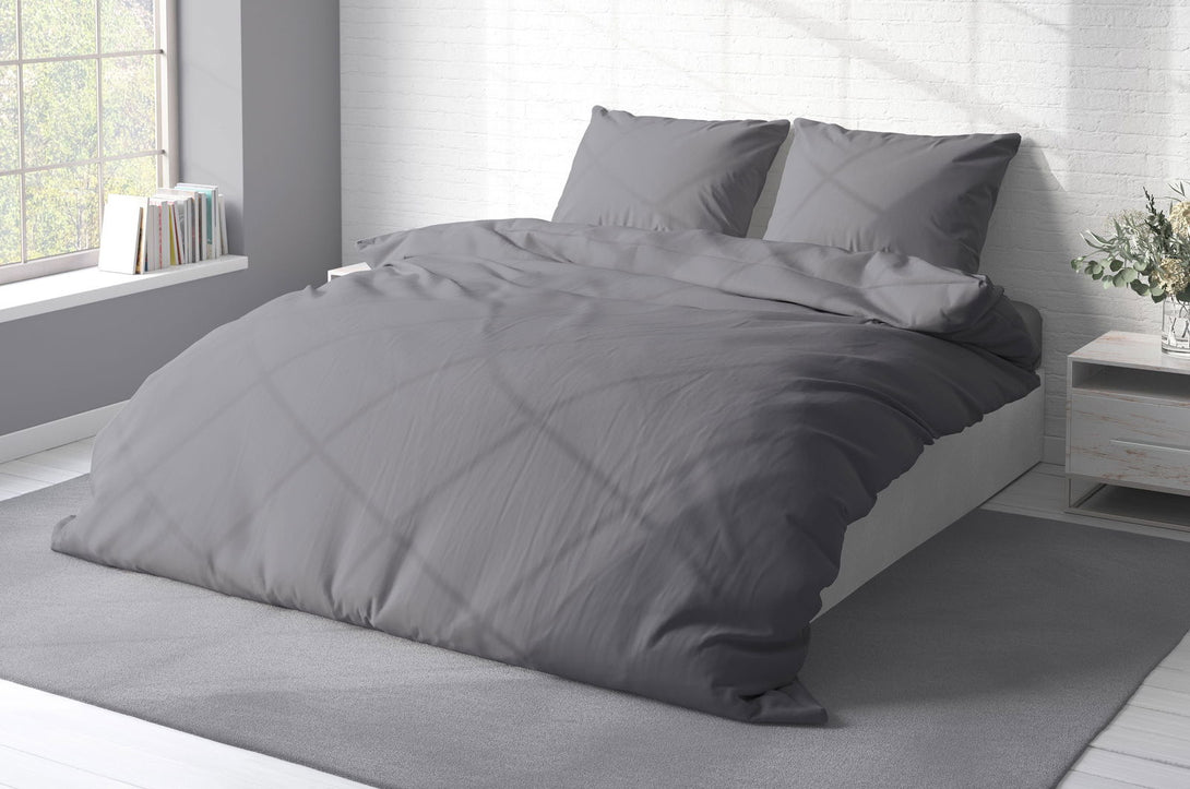 One Home Uni Bettwäsche 240x220 cm anthrazit Doppelbett Einfarbig Renforce Baumwolle