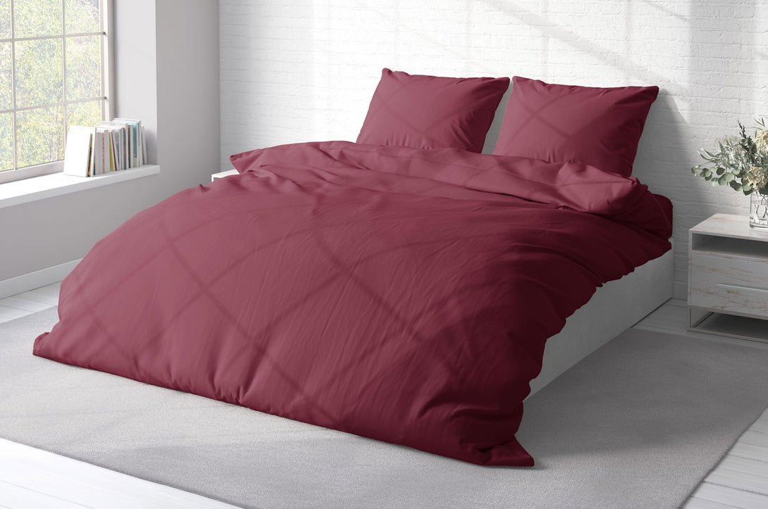 One Home Uni Bettwäsche 240x220 cm bordeaux Doppelbett Einfarbig Renforce Baumwolle