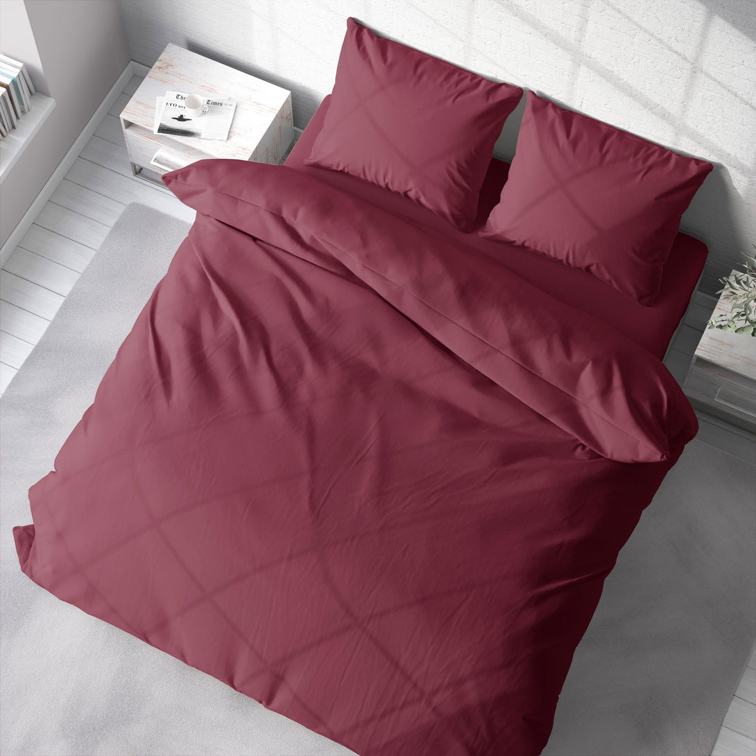 One Home Uni Bettwäsche 240x220 cm bordeaux Doppelbett Einfarbig Renforce Baumwolle