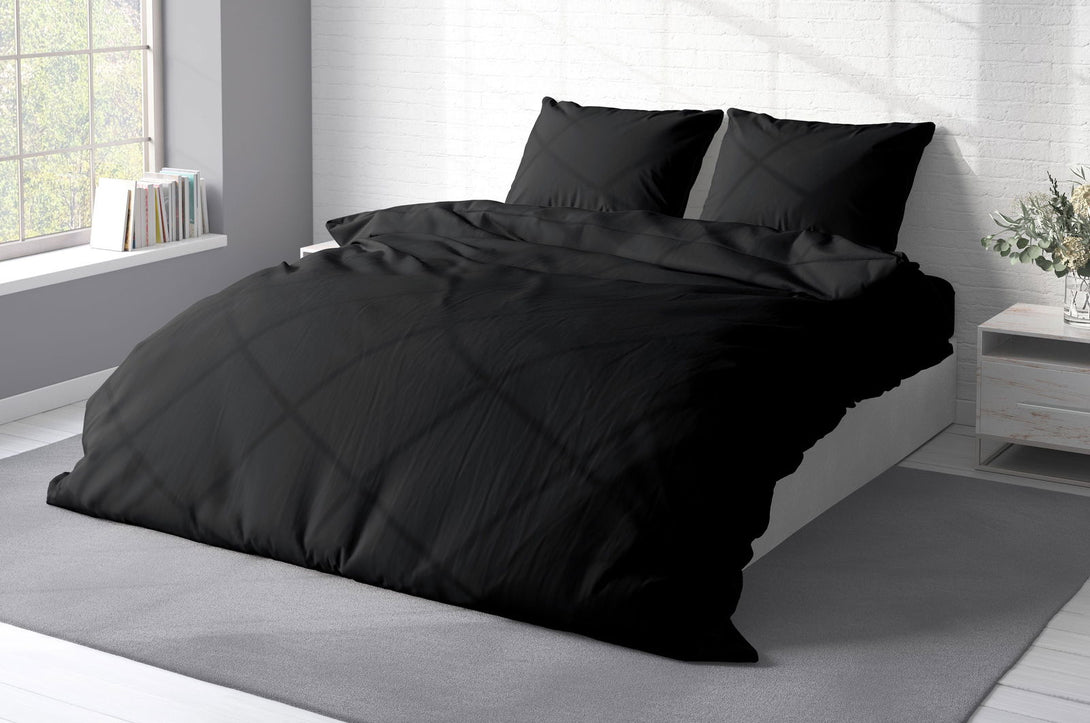 One Home Uni Bettwäsche 240x220 cm schwarz Doppelbett Einfarbig Renforce Baumwolle