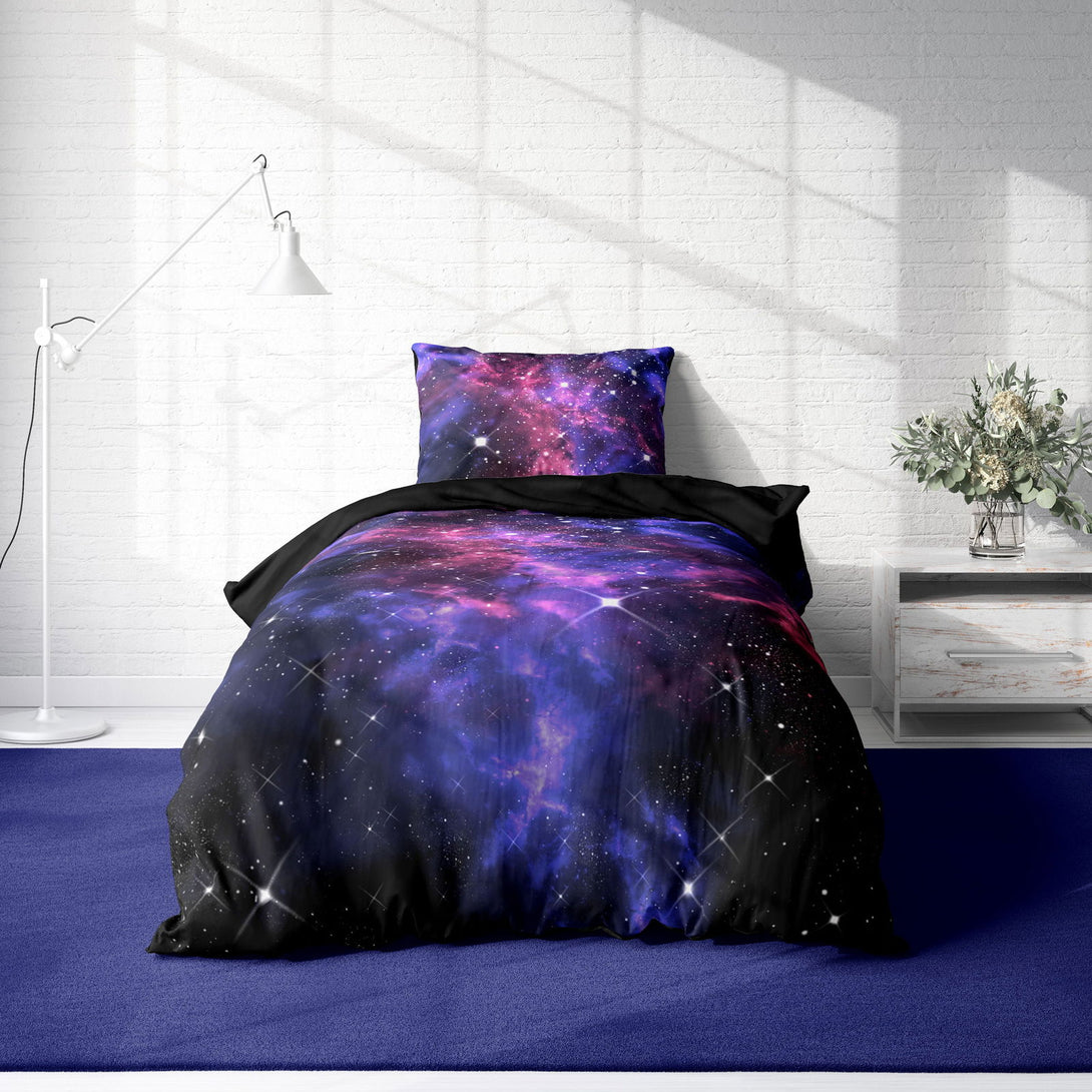 One Home Weltall Bettwäsche 135x200 cm Weltraum Galaxy Sterne Universum Microfaser