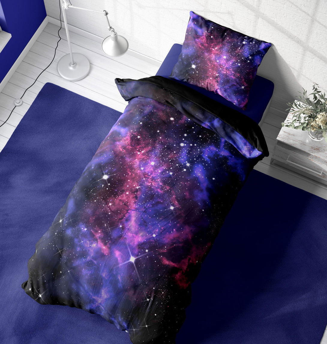 One Home Weltall Bettwäsche 135x200 cm Weltraum Galaxy Sterne Universum Microfaser