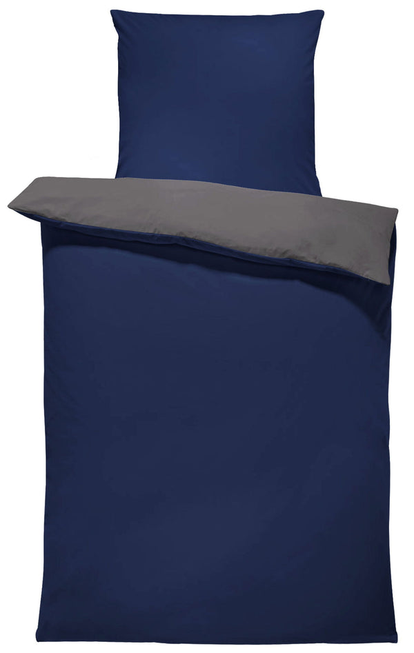 One Home Wende Bettwäsche 135x200 cm dunkel blau anthrazit Uni Doubleface Microfaser Set