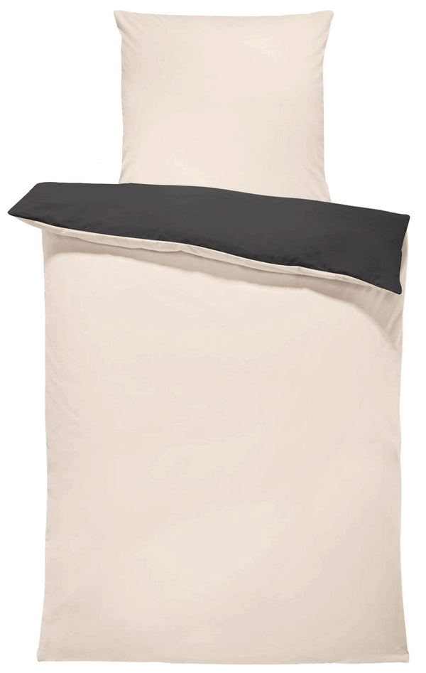 One Home Wende Bettwäsche 135x200 cm natur beige anthrazit Uni Doubleface Microfaser Set