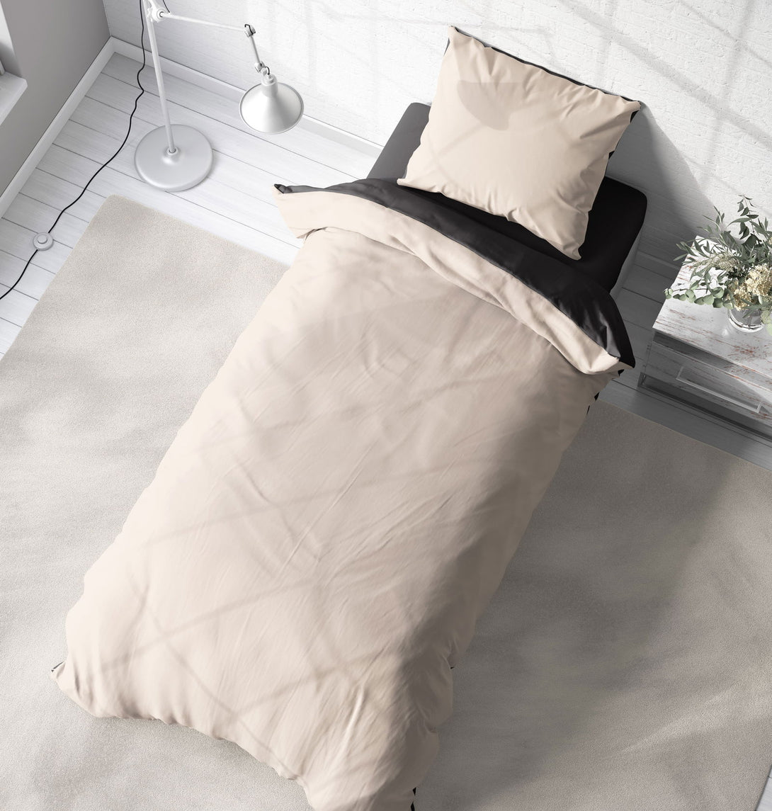 One Home Wende Bettwäsche 135x200 cm natur beige anthrazit Uni Doubleface Microfaser Set