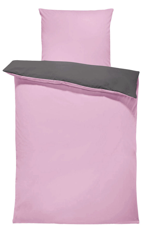 One Home Wende Bettwäsche 135x200 cm rosa pink anthrazit Uni Doubleface Microfaser Set