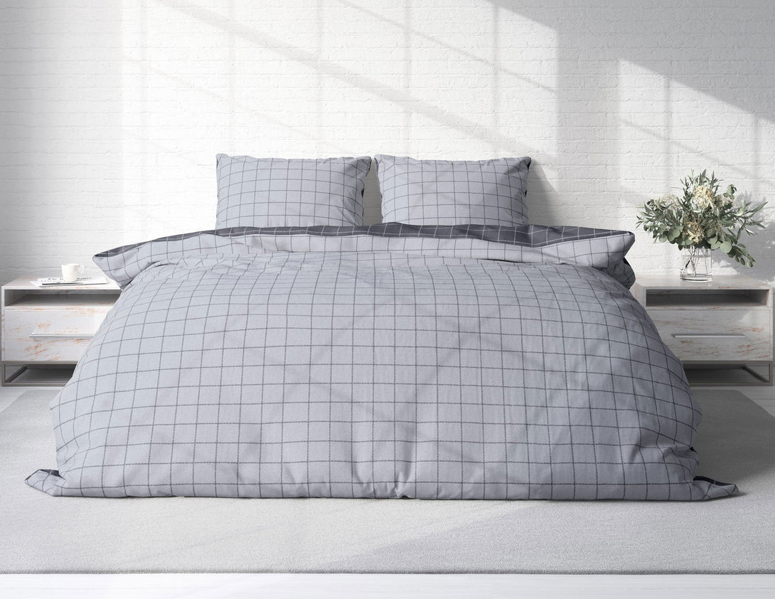 One Home Wende Bettwäsche Kariert Karo modern Renforcé Baumwolle mit Reißverschluss