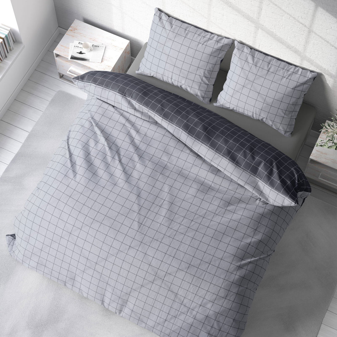 One Home Wende Bettwäsche Kariert Karo modern Renforcé Baumwolle mit Reißverschluss