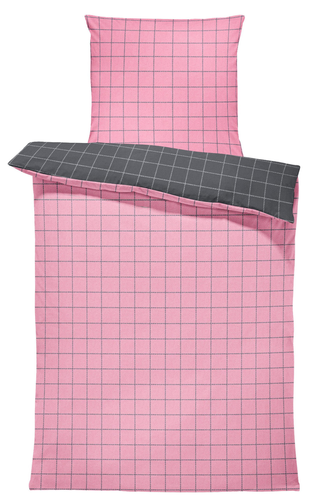 One Home Wende Bettwäsche Kariert Karo modern Renforcé Baumwolle mit Reißverschluss rosa