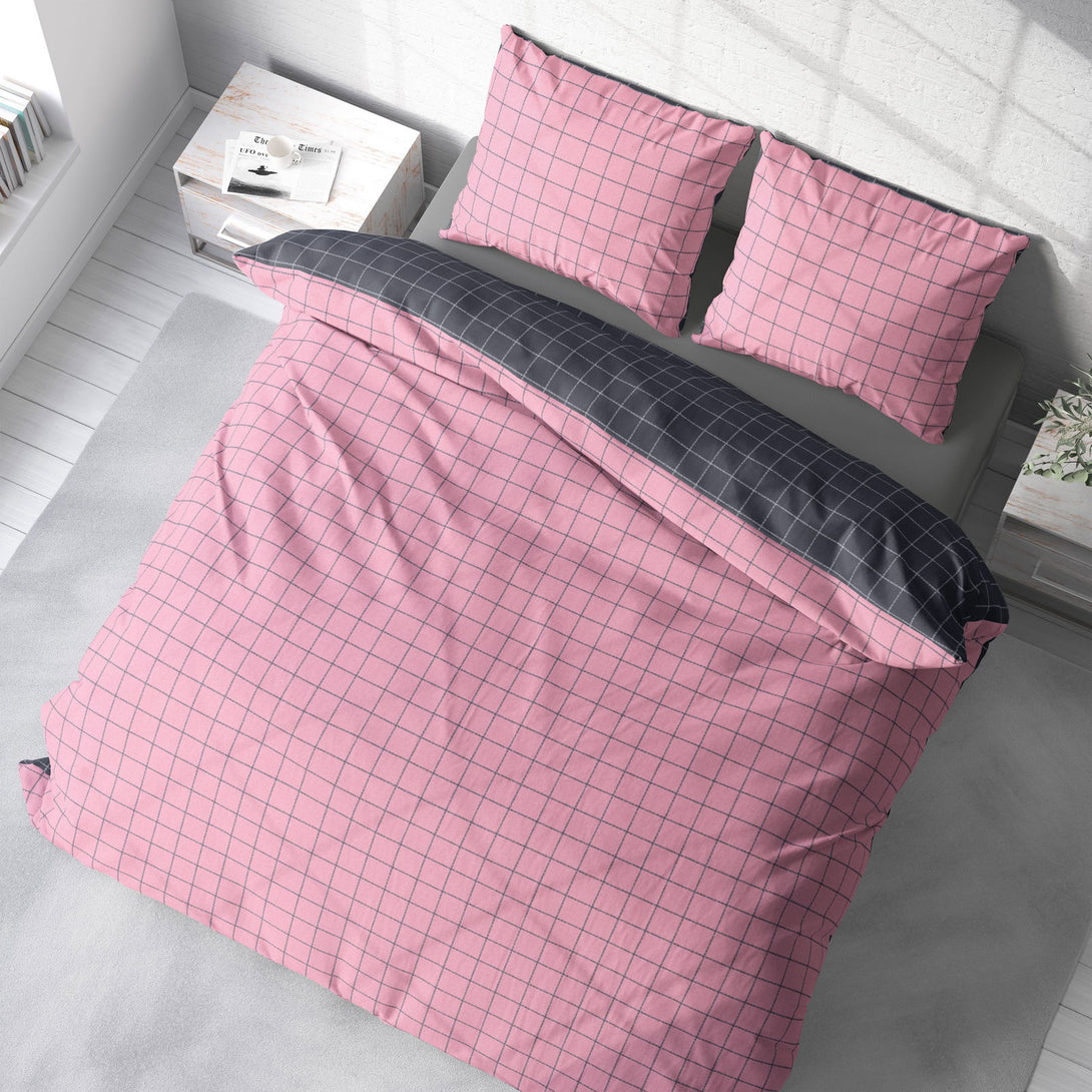 One Home Wende Bettwäsche Kariert Karo modern Renforcé Baumwolle mit Reißverschluss