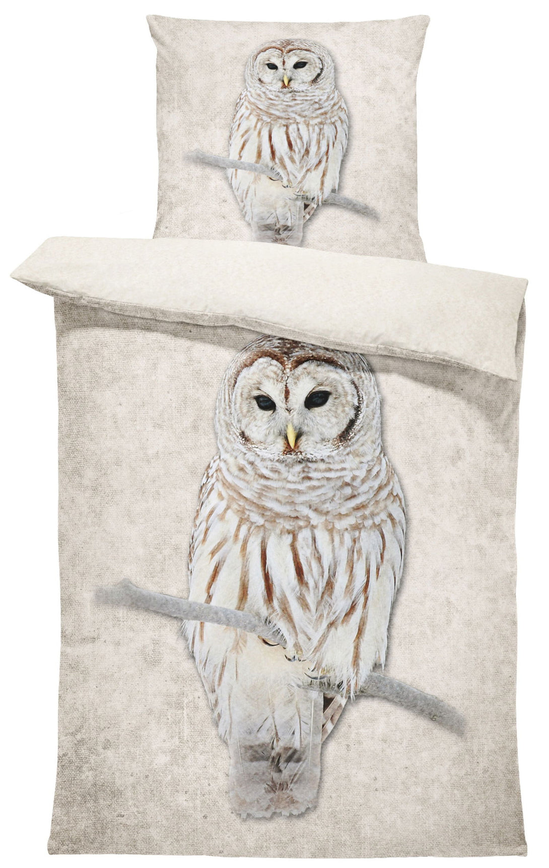 Winter Bettwäsche 135x200 cm Eule beige natur Wende Warm Flauschig The