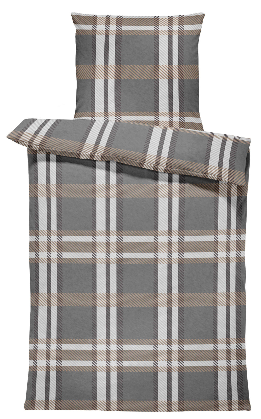 One Home Winter Bettwäsche 135x200 cm Kariert grau anthrazit taupe Flausch Warme Fleece
