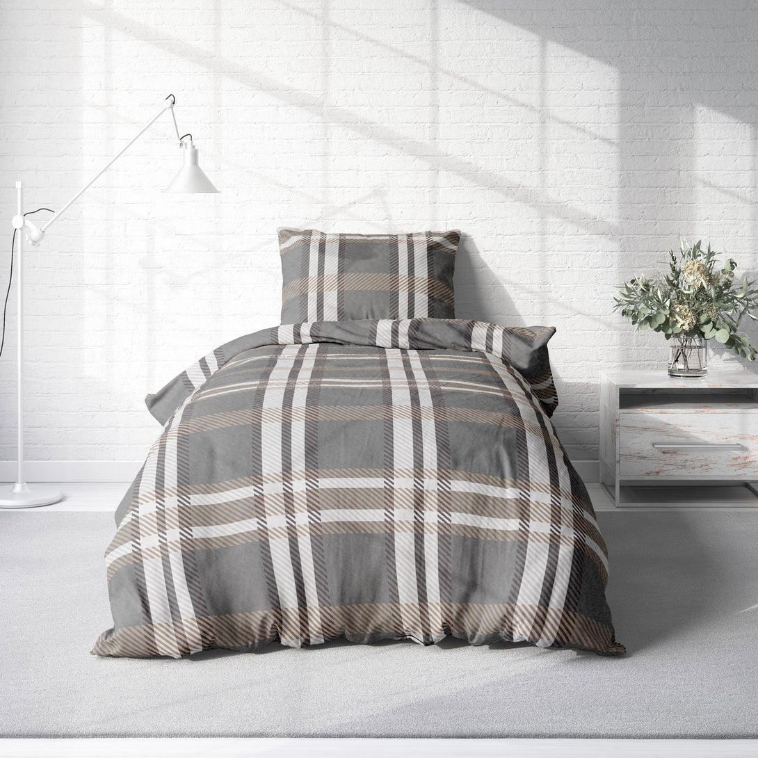 One Home Winter Bettwäsche 135x200 cm Kariert grau anthrazit taupe Flausch Warme Fleece