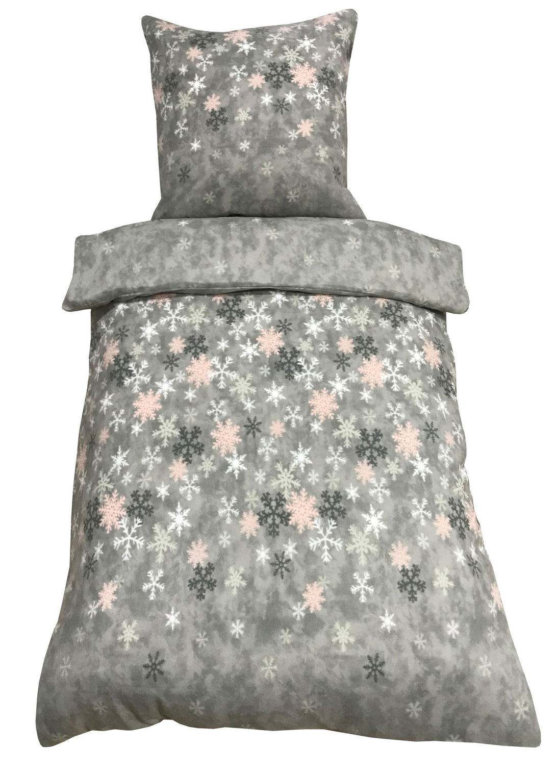 One Home Winter Bettwäsche 135x200 cm Kristall Schneeflocken grau weiß rosa Thermofleece Default