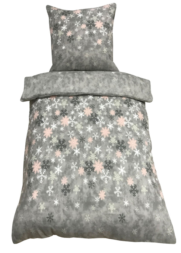One Home Winter Bettwäsche 135x200 cm Kristall Schneeflocken grau weiß rosa Thermofleece Default