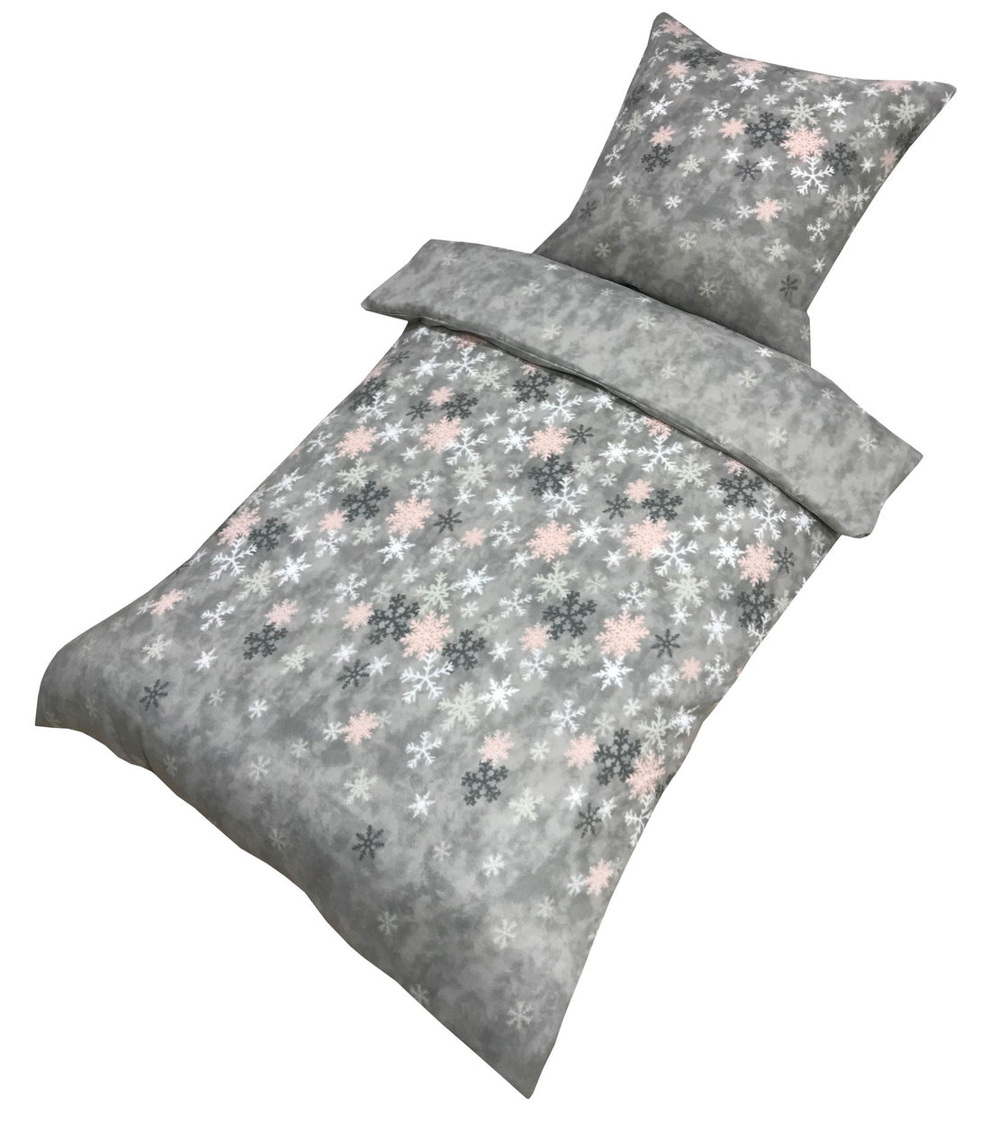 One Home Winter Bettwäsche 135x200 cm Kristall Schneeflocken grau weiß rosa Thermofleece