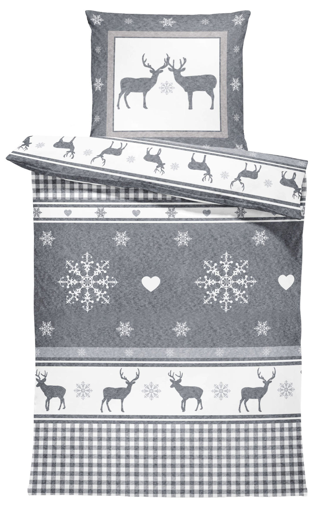 One Home Winter Bettwäsche 135x200 cm Rentiere Hirsch anthrazit grau Flausch Thermofleece