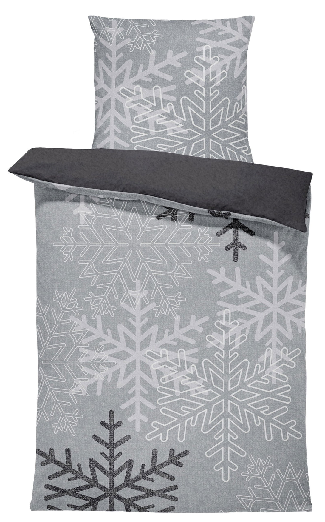 Winter Bettwäsche 135x200 cm Schneeflocken Kristalle grau Flausch Warm