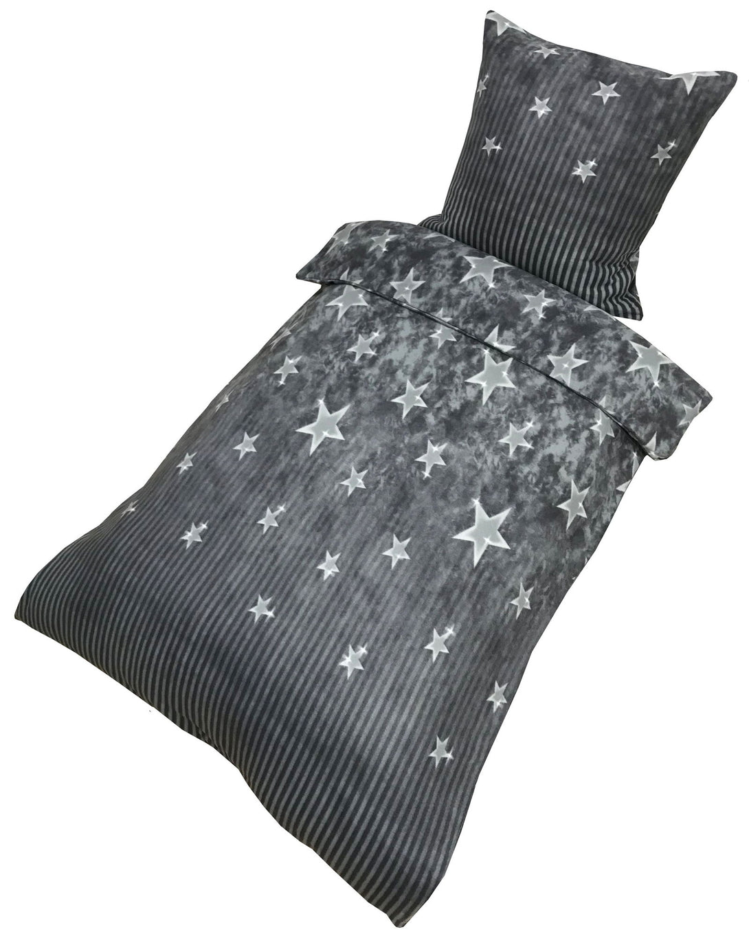 One Home Winter Bettwäsche 135x200 cm Sterne Stars grau silber Flausch Warme Fleece