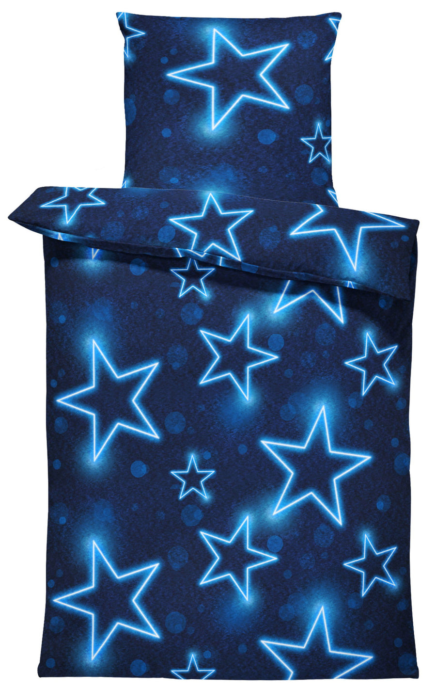 One Home Winter Bettwäsche 135x200 cm Sterne dunkel blau leuchtoptik Flausch Thermofleece