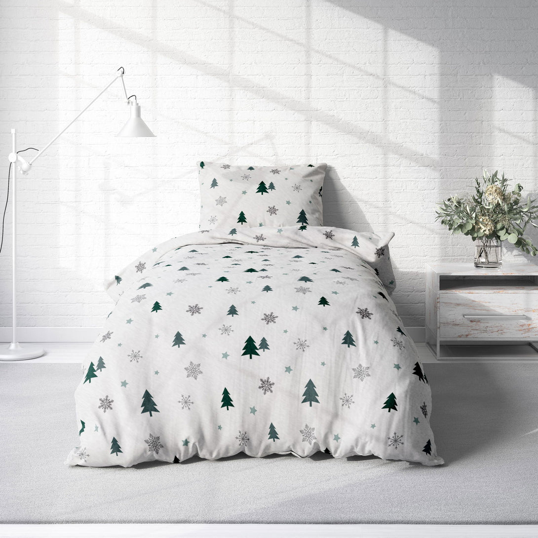 One Home Winter Bettwäsche 135x200 cm Tannenbaum Schnee Weihnachten Flausch Warme Fleece