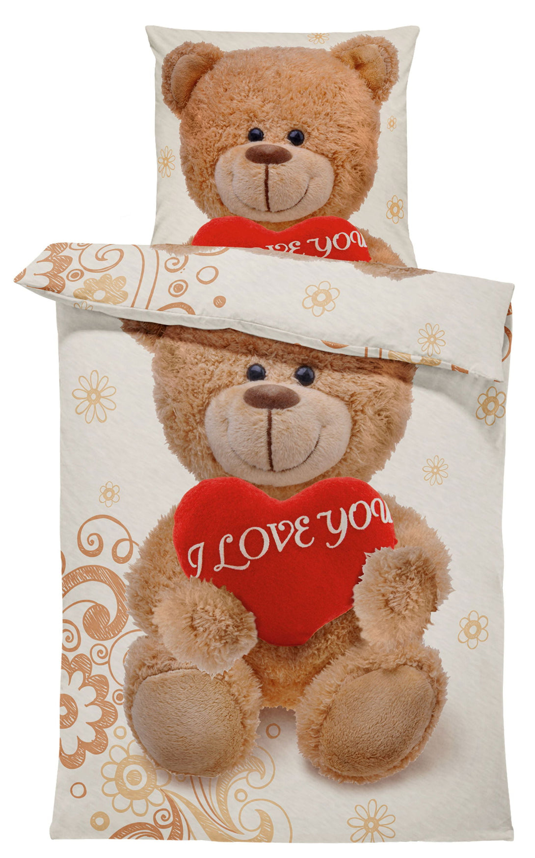 One Home Winter Bettwäsche 135x200 cm Teddy Herzen Love you beige Flausch Warme Fleece