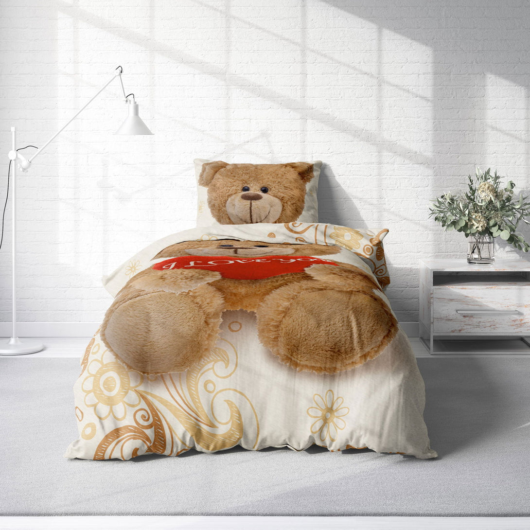 One Home Winter Bettwäsche 135x200 cm Teddy Herzen Love you beige Flausch Warme Fleece