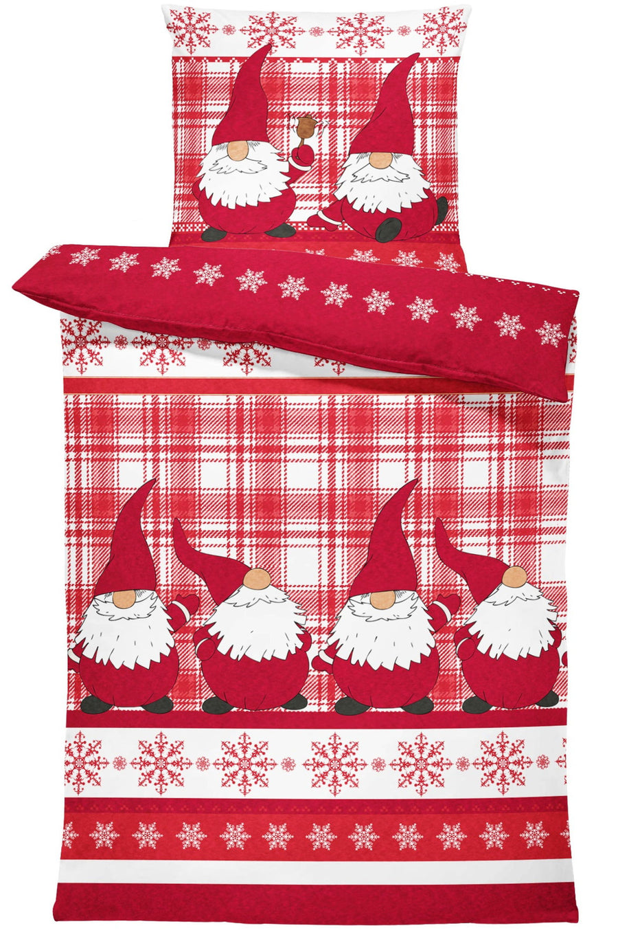 One Home Winter Bettwäsche 135x200 cm Wichtel Weihnachten rot weiß Flausch Thermofleece
