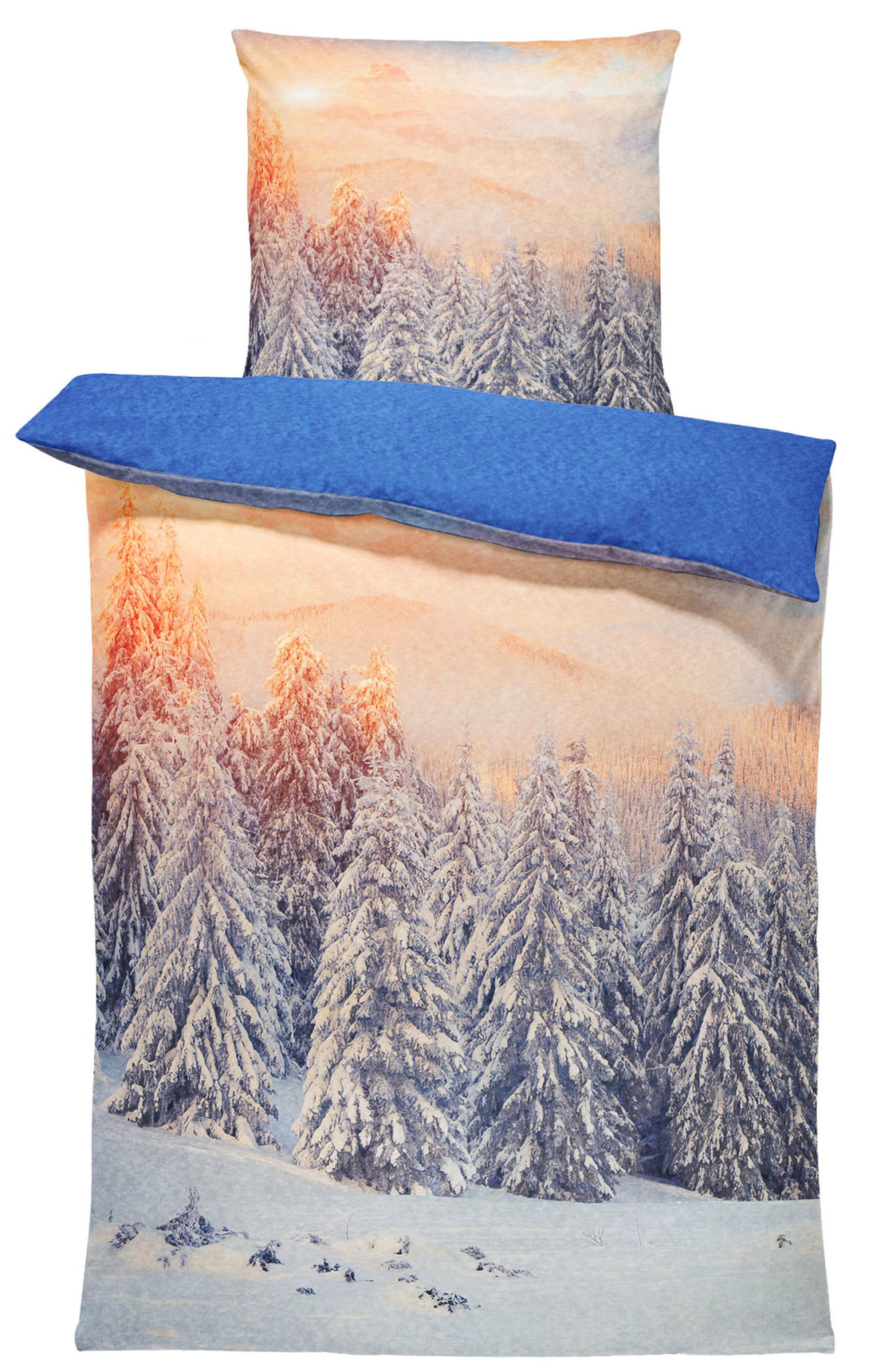 One Home Winter Bettwäsche 135x200 cm Winterlandschaft Schnee blau Flausch Thermofleece